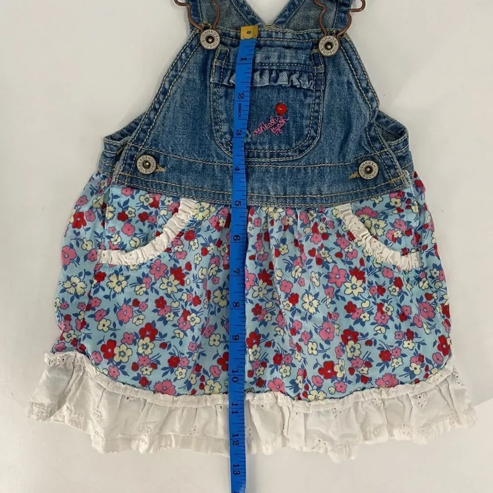 OshKosh B’gosh Denim Overall Dress Floral Print 9 Months Old